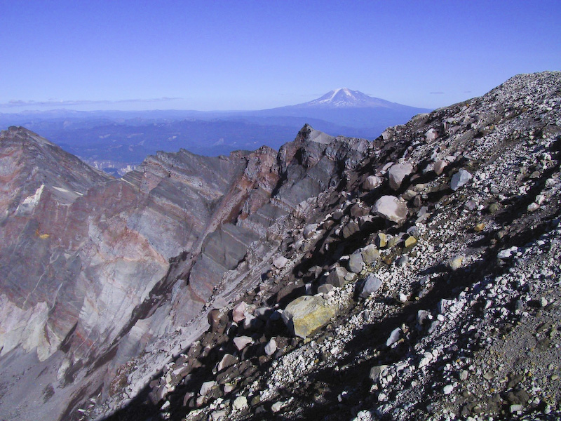 Crater Rim Of Mount Saint Helens And Mount Adams
